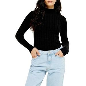 TOPSHOP black Marled Ribbed Funnel Neck Sweater long sleeve top lightweight